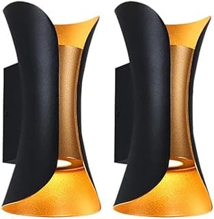 Arandelas de parede externa LED impermeáveis em kit, preto e dourado, iluminação decorativa para jardim e varanda