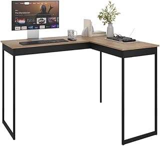 Escrivaninha Mesa de Canto Escritório Home Office em L 110cm Apoio Industrial Preto Tampo Mesa em L Laminado Pier