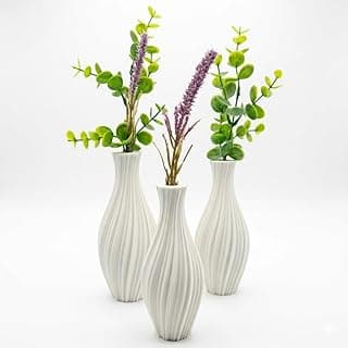 Kit 3 Vasos Decorativos Espirais Brancos com Plantas - Decoração Moderna