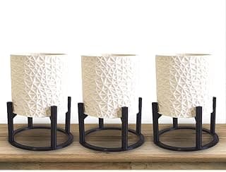 Kit de 3 cachepots brancos suspensos com design geométrico para plantas suculentas