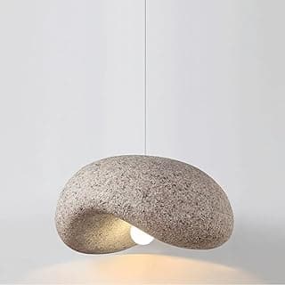 Luminária pendente moderna com aparência de pedra orgânica, cinza salpicado, iluminação suave