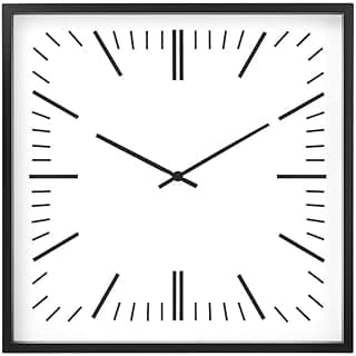 Relógio de parede quadrado preto e branco, design minimalista, 40cm
