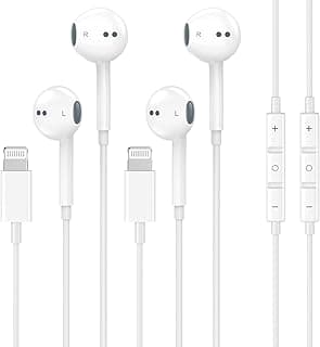 Pacote com 2 fones de ouvido com fio brancos para iPhone com microfone e controle de volume