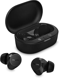 Fones de ouvido sem fio TWS Philips TAT1209BK/00 preto com estojo de carregamento aberto