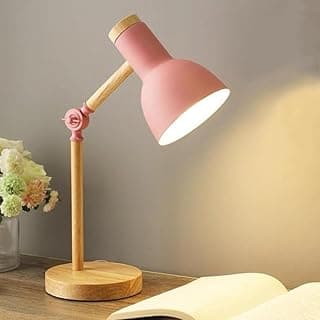 Luminária de Mesa Rosa Retro Articulada Aço com Madeira 15x45cm Bivolt Direcionável para Escritório Casa e Estudo