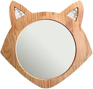 Espelho decorativo infantil em forma de raposa com moldura de madeira de pinus, 43x44cm