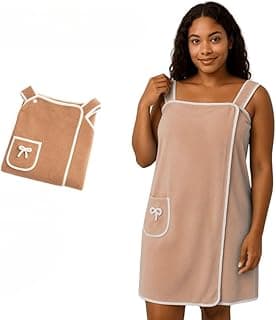 Roupão de banho feminino cor bege com bolsos decorativos e detalhes em branco