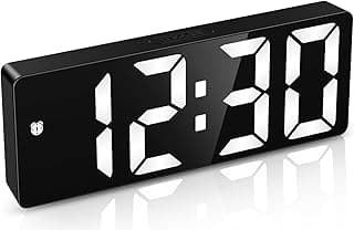 Relógio despertador digital LED preto com tela grande, mostrando 12:20.