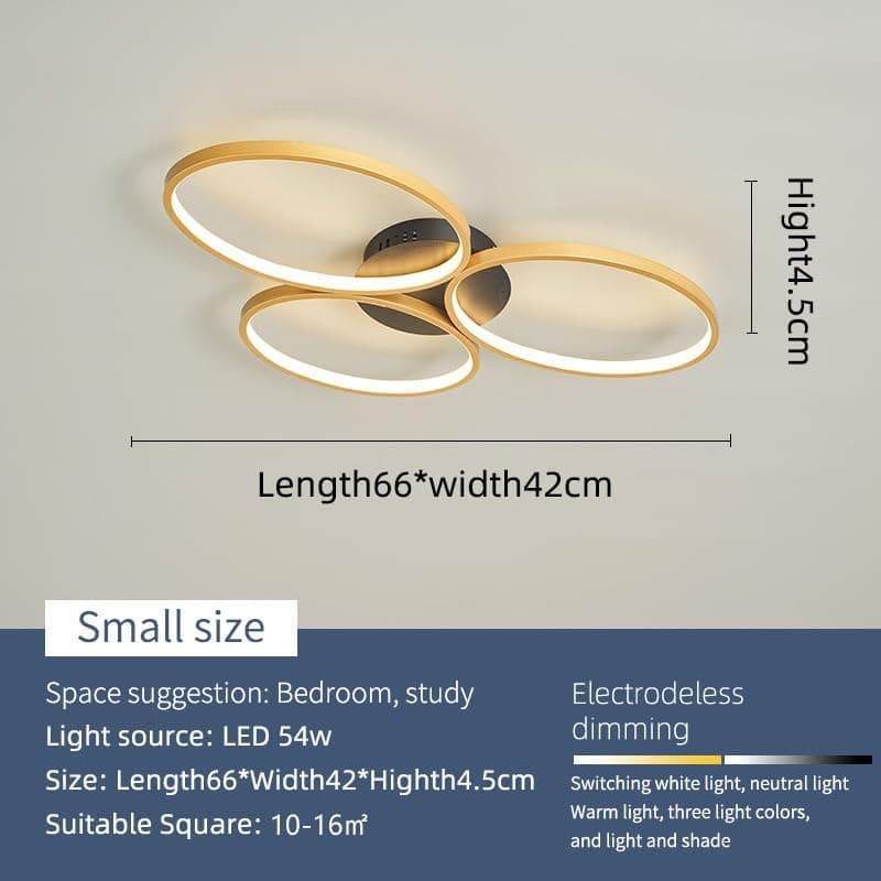 Luminária de teto LED moderna de 54W/66W com dimmer e controle remoto. Lustre de teto embutido com 3 anéis para sala de estar, sala de jantar, cozinha e quarto.