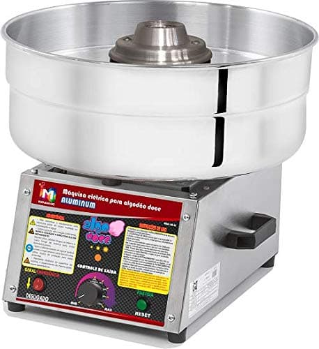 Máquina de Algodão Doce Profissional Bivolt em Aço Inox, Painel Preto e Vermelho, Controle de Velocidade