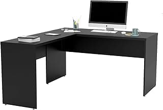 Escrivaninha de Escritório em L 160x150cm com Pé Painel, Tampo MDP 30mm Reforçado e Borda ABS Premium, Mesa de Canto Corporativa para Home Office e Ambiente Profissional Netmobil (Preto)