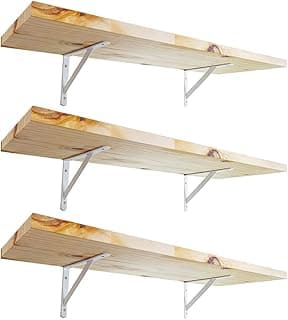 KIT 3 Prateleira Madeira Nicho Estante Painel Pinus 60x20 + Mão Francesa Aço (Branco)
