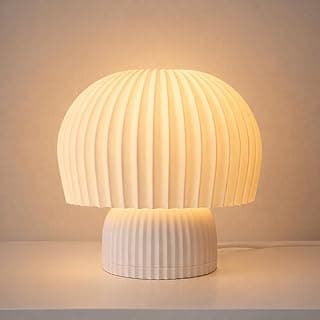 Luminária de mesa moderna com design ondulado, luz suave branca quente, base em formato de cogumelo