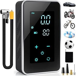 Inflador inteligente digital preto com display LED e mangueira conectada