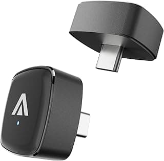 Adaptador automotivo D7C 2 em 1 sem fio para CarPlay e Android, preto com logotipo branco, conector USB tipo C