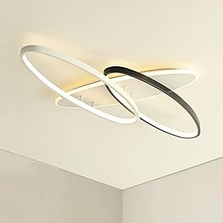 Luminária de teto LED oval geométrica branca e preta para sala de estar