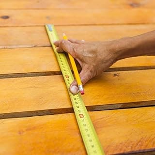 Fita métrica transparente de 3m x 16mm com presilha para cinto e alça em fundo de madeira