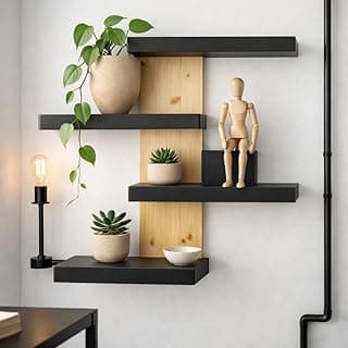 Prateleira de Parede Madeira Maciça 40x40cm | Instalação Sem Furos | Decoração Minimalista | Industrial |Plantas e Objetos Decorativos Leves | Moderna para Sala, Hall e Loft – Ateliê TH Wood Art
