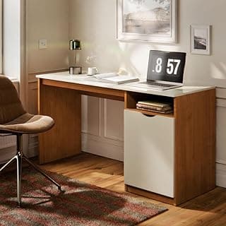 Escrivaninha moderna compacta MDF MDP com porta e nicho para organização, ideal para home office ou estudo.