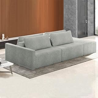 Sofá Ilha Modulado Milos 232cm Puff Lateral Bouclê Cinza G33 - Gran Belo