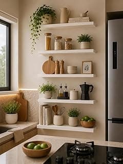 Kit 5 Prateleiras Decorativas de Parede MDF Premium, 35x10 cm, para Cozinha, Banheiro e Home Office