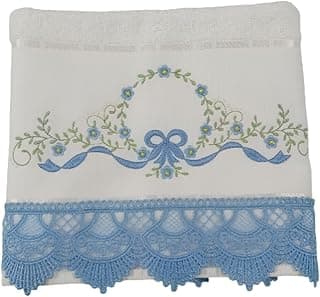 Toalha de rosto bordada 100% algodão para rosto com bordado floral azul