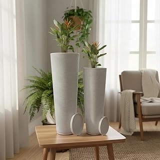 Kit 2 Vasos Grandes Luxo Coluna Ibiza Escovada Cinza para Plantas