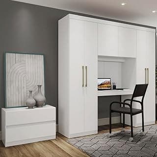 Guarda Roupa 6 Portas 2 Gavetas Porto Branco com Escrivaninha Carraro
