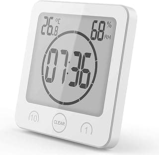 Zmucen Relógio digital de parede para banheiro com alarme com grande visor LCD, à prova d'água para spray de água, exibição de temperatura de umidade, temporizador de parede para banheiro, chuveiro,