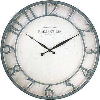 Relógio de parede vintage PresenTime, estilo farmhouse, acabamento azul-petróleo, números romanos 3D, branco