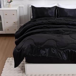 Conjunto de edredom preto de microfibra sedosa para cama de solteiro