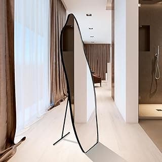 Espelho decorativo orgânico flame 150x50 com suporte de chão para sala ou quarto, cor café.
