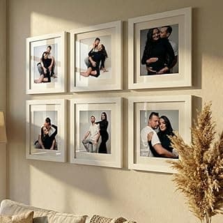 Kit de seis porta-retratos brancos 23x23 com molduras decorativas para fotos de sala e quarto