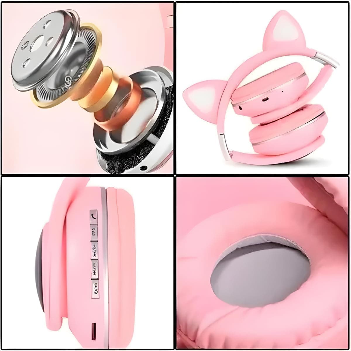 Fone de Ouvido Bluetooth Gatinho com LED Colorido, Headset Bluetooth Orelhas de Gato com Luz LED, Fones de Ouvido Wireless Cartão de Memória, Cabo P2, Bateria de 400mAh (Rosa) (Verde)