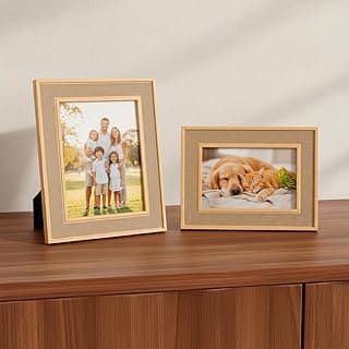 Kit 2 Porta-Retratos de mesa para fotos 10x15 cm Texturizados – Moldura Decorativa em Madeira com Efeito Trama de Juta | 21x16 cm. Use na horizontal ou vertical
