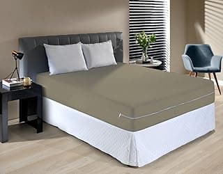 Capa protetora de colchão cinza para cama queen size em malha com zíper