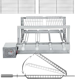 Churrasqueira grill inox com 4 espetos giratórios e 2 grelhas móveis