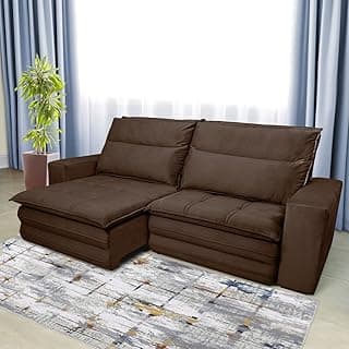 Sofá 5 lugares retrátil e reclinável revestido em veludo slim marrom 250 cm largura
