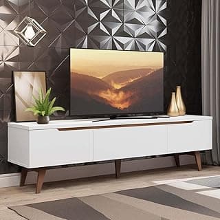Rack para TV até 75 polegadas branco com dois compartimentos e uma gaveta, ideal para sala de estar
