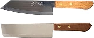 Conjunto de facas de chef flexíveis Kiwi Brand Deba Style, duas facas com cabos marrons e lâminas preta e prateada