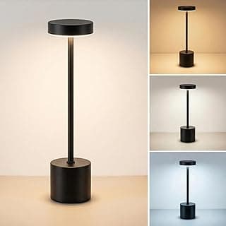 Luminária de mesa recarregável com toque LED em preto com três cores de iluminação.