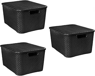 Kit de 3 caixas organizadoras pretas de rattan de 20 litros