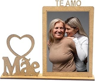 Kit com 10 Porta Retratos Pai Te Amo para o Dia Dos Pais em MDF com texto 'TE AMO' e 'Mãe' em fundo dourado