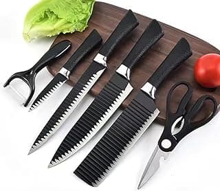 Kit facas de cozinha 6 peças aço inox lâminas serrilhadas cabo ergonômico antiderrapante