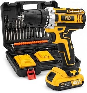 Parafusadeira e Furadeira Sem Fio 48 V com 2 Baterias, Carregador, Maleta e Kit com Brocas, Bits, Soquetes e Extensor Flexível, Torque Ajustável e Mandril de Aperto Rápido para Montagem e Reparos