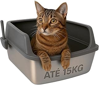 Caixa de Areia Para Gatos Aberta Grande Aço Inoxidável Borda Alta Elevada Banheiro Toalete Sanitário Bandeja Areia Grande Aço Resistente Anti-Odor Com Pá Higiênica 53cm (Cinza Escuro)