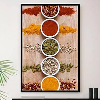 Quadro decorativo de temperos de cozinha A4 23x33cm com moldura preta