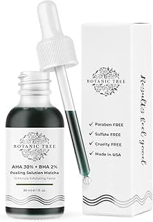 Botanic Tree Matcha Peeling Solution Chemical Peelings for Face – Manchas Escuras – AHA 30% + BHA 2% – 10 Minutos Esfoliante Skin Face Peel com Ácido Glicólico e Ácido Salicílico, 30 ml.