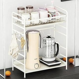 Suporte organizador de cozinha branco de metal com dois níveis para xícaras e utensílios