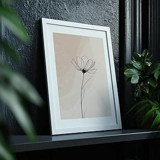 Quadro decorativo minimalista com flor abstrata em moldura branca